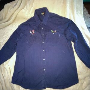 Vtg Disney Mickey Unlimited In Love Couples Blue Long Sleeve Embroidered Shirt L